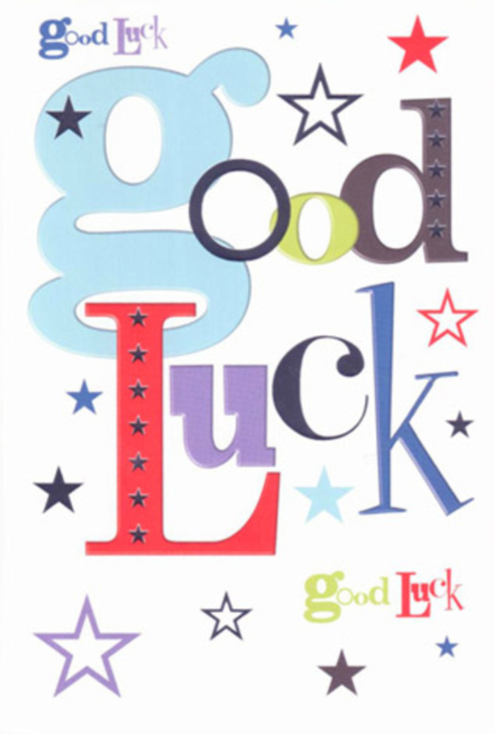 Brimming with vibrant optimism, this good luck card is a cheerful spectacle-a visual echo of Palmers Green's welcoming spirit. Each letter beams with its own personality: wide pastel blue strokes evoke tranquil skies across Broomfield Park, slender midnight blacks add elegance, and exuberant reds pulse with excitement. A constellation of multicoloured stars-navy, lime, indigo, and violet-dashes across the page, scattered like confetti after a festive gathering at the Fox Lane community centre. The composition strikes a harmonious balance, as white space lets each colour sing while the varied typographic styles introduce a lively rhythm. The surface feels smooth and substantial, unfurling beneath your fingers with the same tactile delight you find in freshly cut stems or crisp cello wraps. The card's spirit is infectious, quietly cheering on the recipient with silent applause, supportive like neighbours gathering for a street celebration. As a gift, it's a heartfelt talisman-one that blends hope, friendly encouragement, and a deep sense of belief, ready to accompany its recipient wherever life's journey through Palmers Green leads.